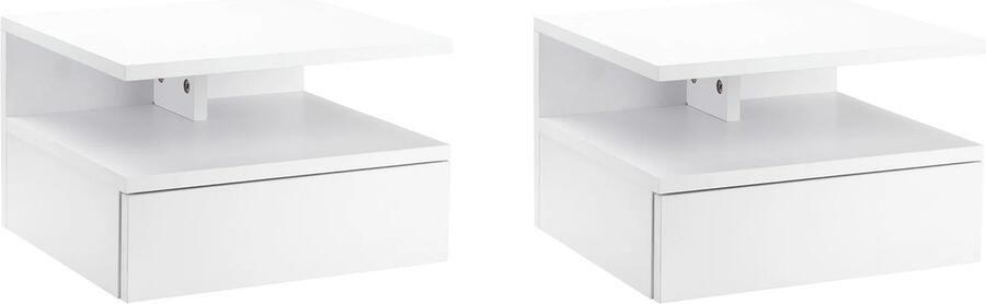 Set van 2 Zwevende Nachtkastjes in Wit met 1 Lade en Plank Wandkastje Moderne Nachtkastjes voor Slaapkamer 35x32x22 5 cm Strak Design voor Minimalistisch Interieur