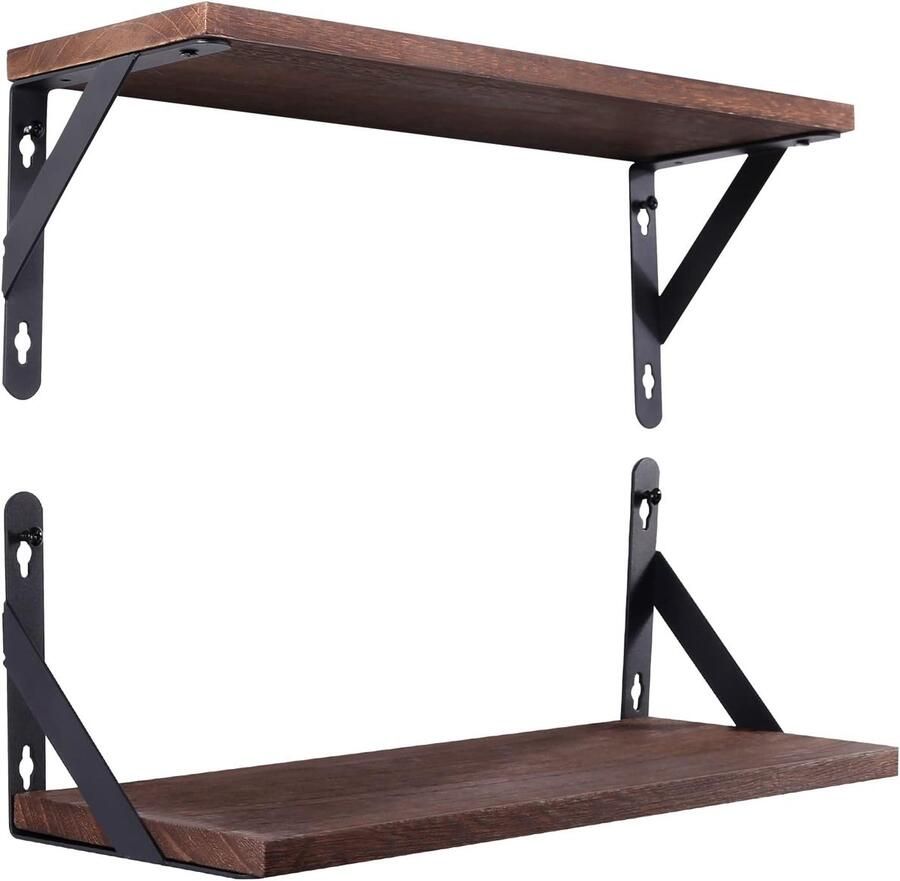 Set van 2 zwevende planken van massief hout Rustiek wandrek voor elke kamer