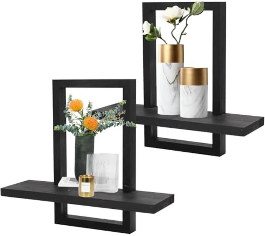 Set van 2 Zwevende Wandplanken Houten Muurplanken voor Decoratie en Opberging