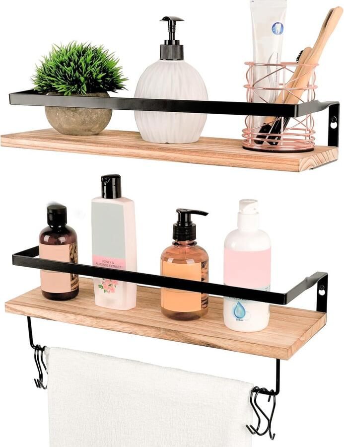 Houten Muur Gemonteerde Zwevende Planken Opbergruimte 2 stuks Rustiek 42 cm