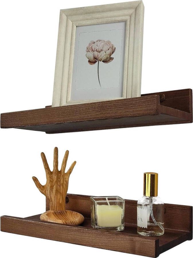 Set van 2 zwevende wandplanken rustieke houten planken met rand kinderboekenplanken fotoplanken voor slaapkamer woonkamer badkamer keuken kantoor (Amerikaans walnoot 30 cm)