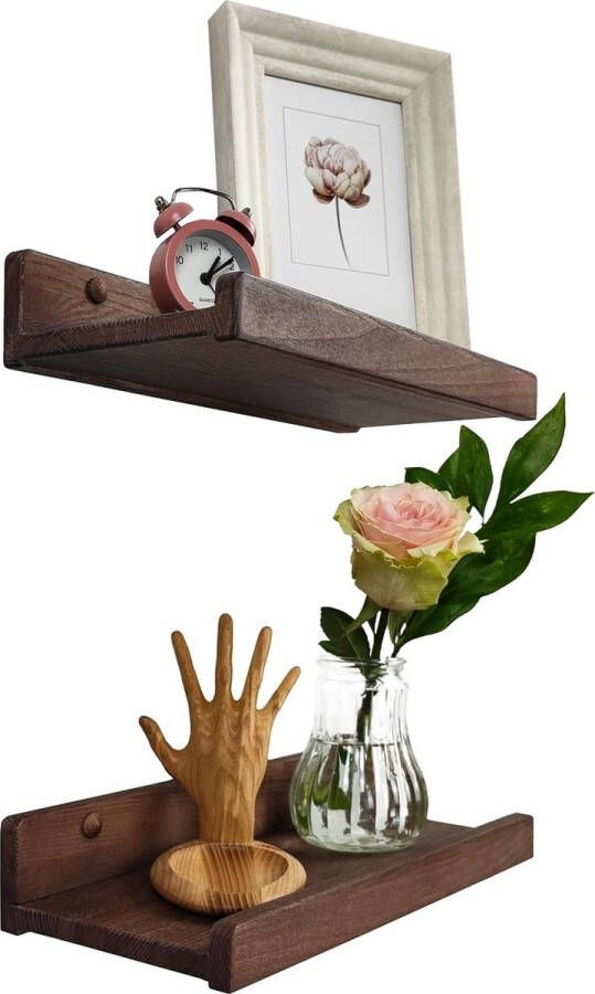 Set van 2 zwevende wandplanken rustieke houten rekken met lip kinderboekenplanken foto en fotorek voor slaapkamer woonkamer badkamer keuken kantoor (walnoot Amerikaans 30 cm)