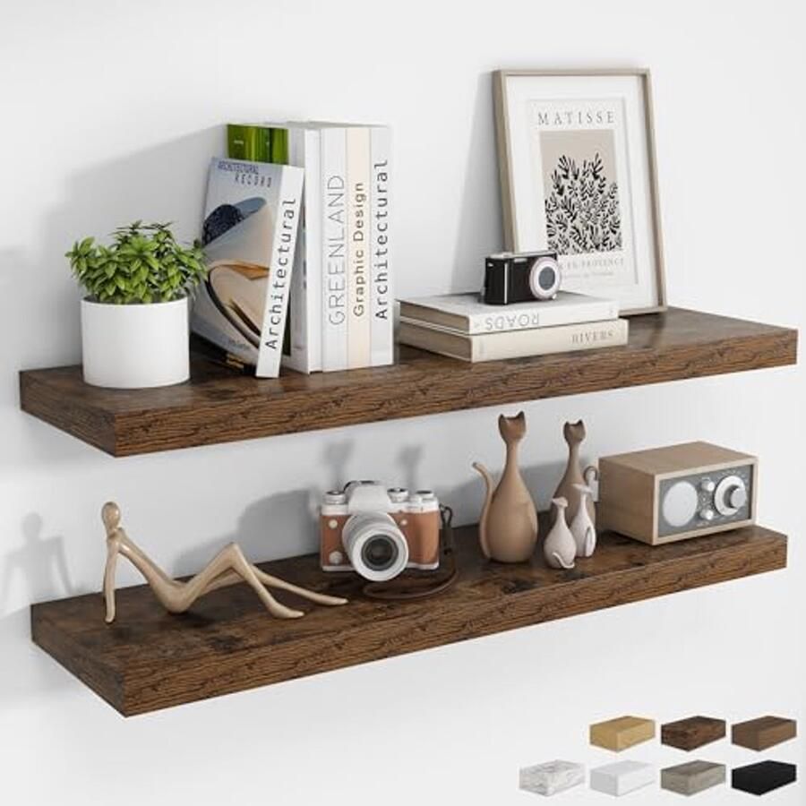 Set van 2 Zwevende Wandplanken van 101 6 cm Rustiek Houten Wandrek voor Koken Badkamer Slaapkamer