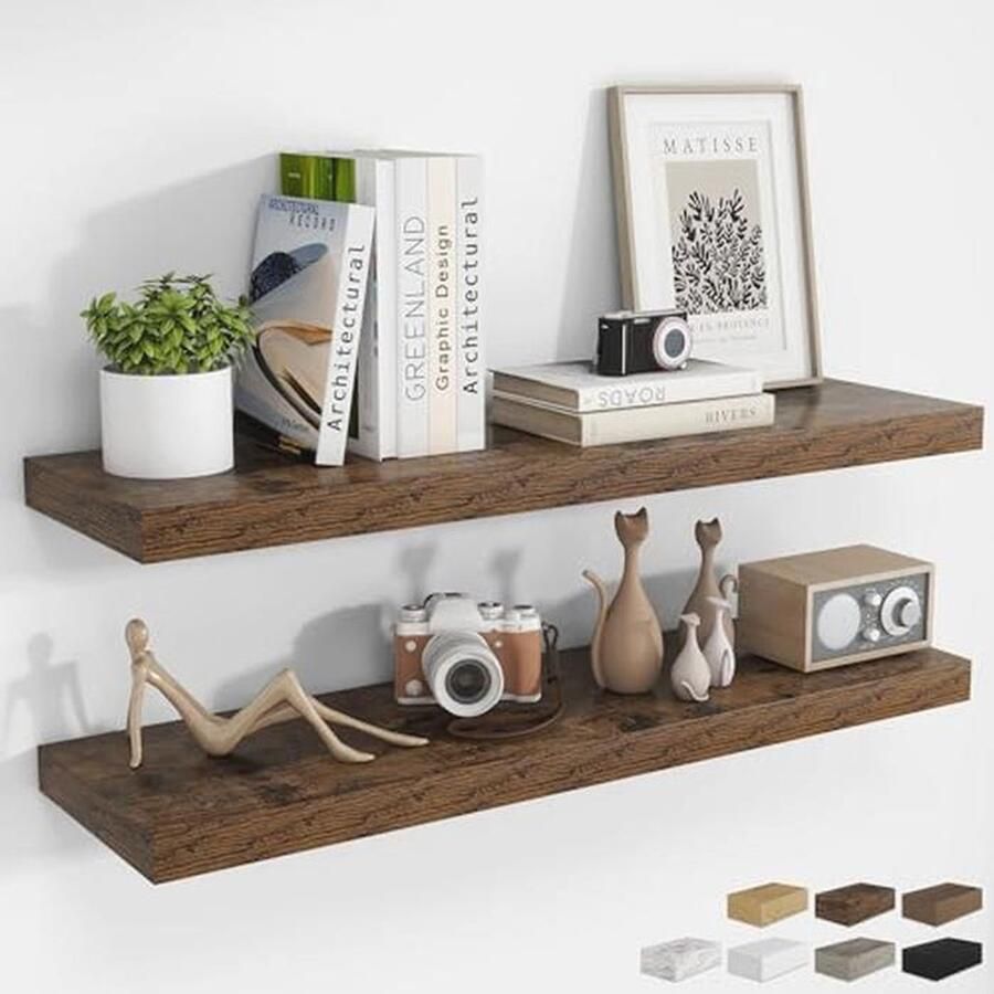Set van 2 Zwevende Wandplanken van 101 6 cm Rustiek Houten Wandrek voor Koken Badkamer Slaapkamer