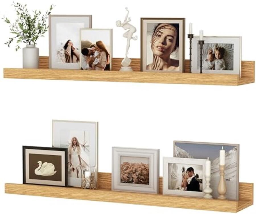 Set van 2 Zwevende Wandplanken van MDF-hout voor Fotolijsten en Decoraties Industrieel Design Geschikt voor Werkkamer Slaapkamer en Keuken (Beige 60 cm)