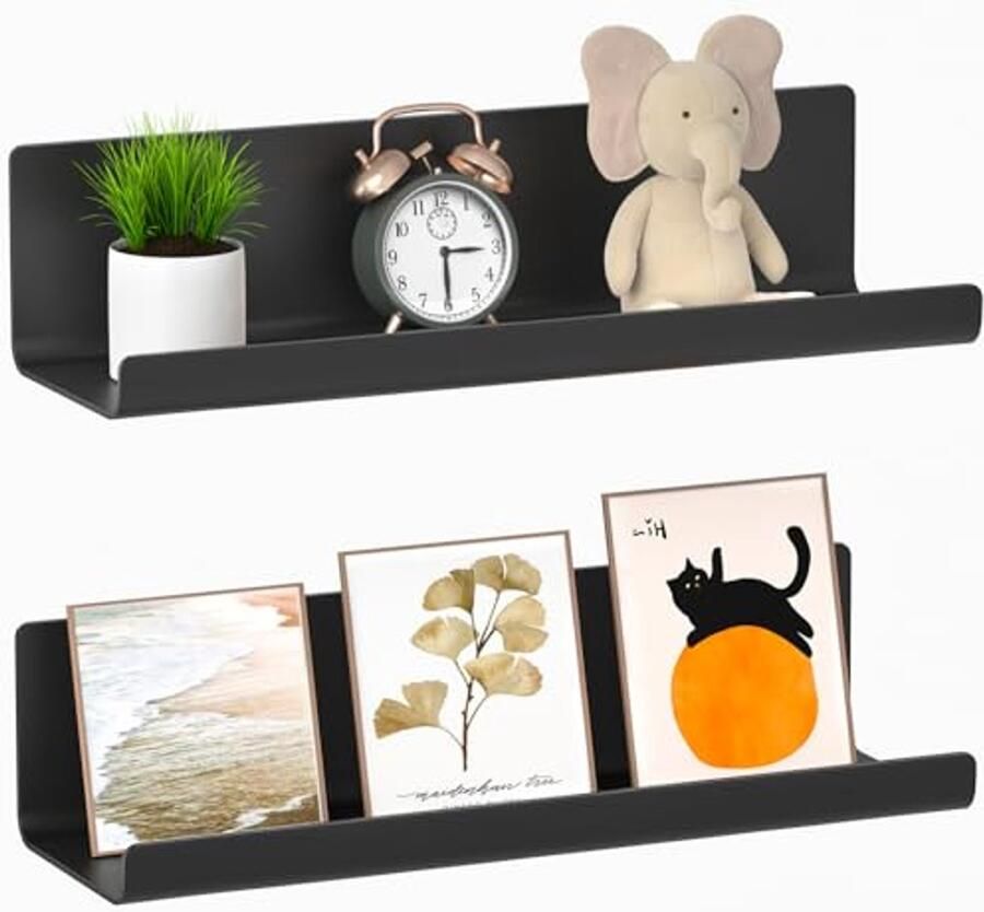 Set van 2 Zwevende Wandplanken voor Decoratie en Display Zwart Kunststof