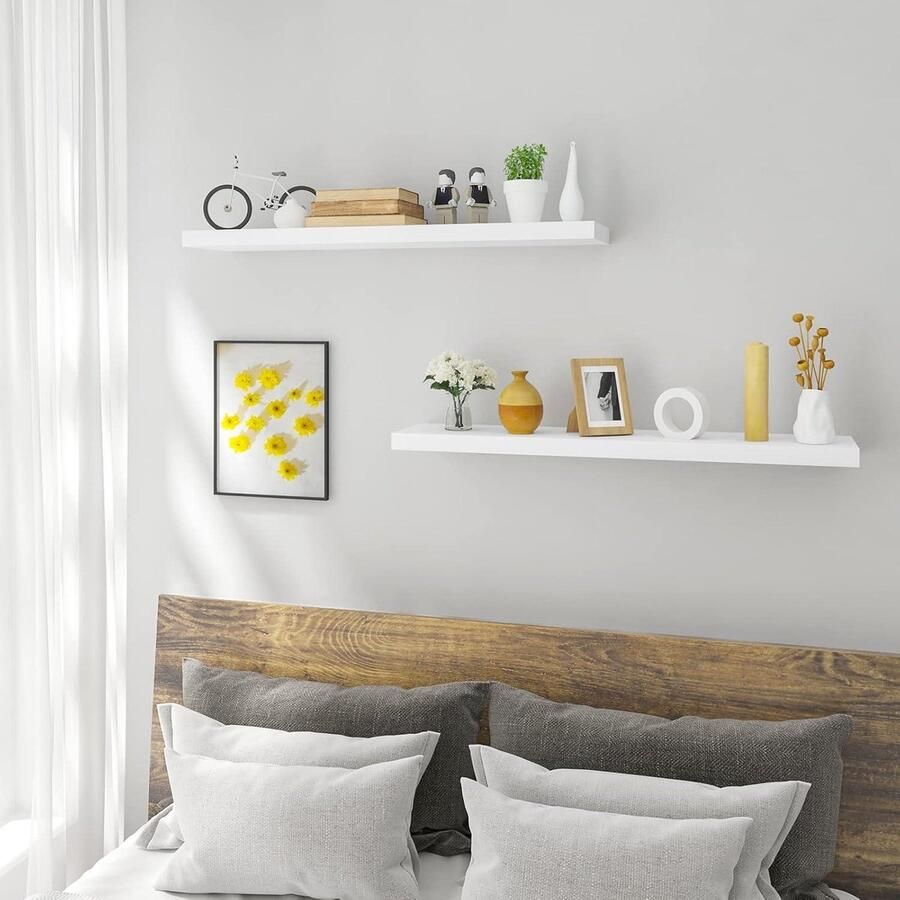 2 zwevende wandplanken voor decoratie wit MDF-hout set van 2 50 x 23 x 38 cm RG9368ws-2