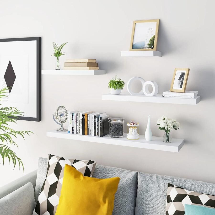 Set van 2 zwevende wandplanken voor decoratie van MDF-hout wit 50 x 23 x 38 cm RG9368ws-2