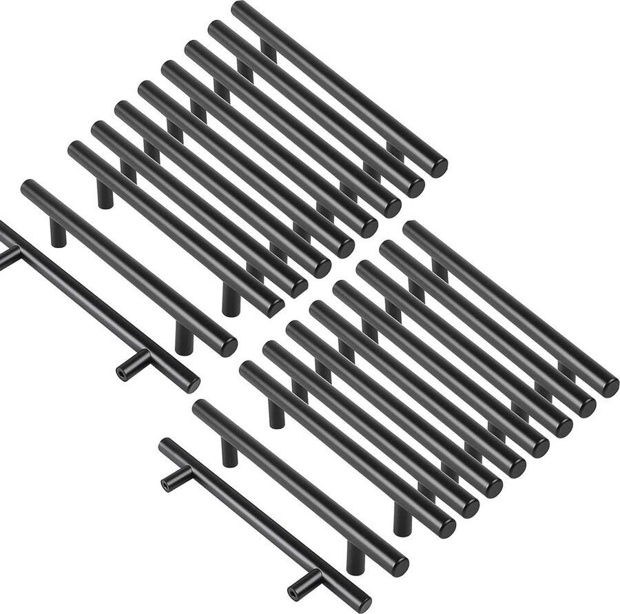 Set van 20 deurgrepen van roestvrij staal voor keukenkasten 128 mm Zwarte T-stangen Bevestigingsset met schroeven