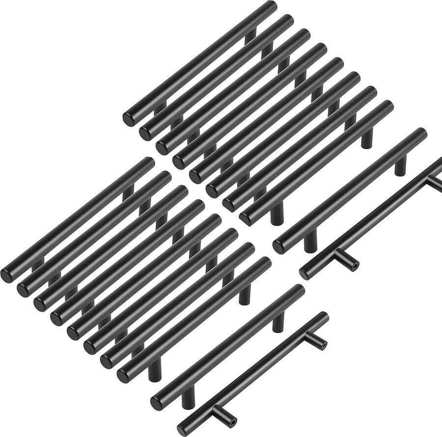 Set van 20 Roestvrij Stalen Deurgrepen voor Keukenkasten Zwarte T-stangen 128 mm