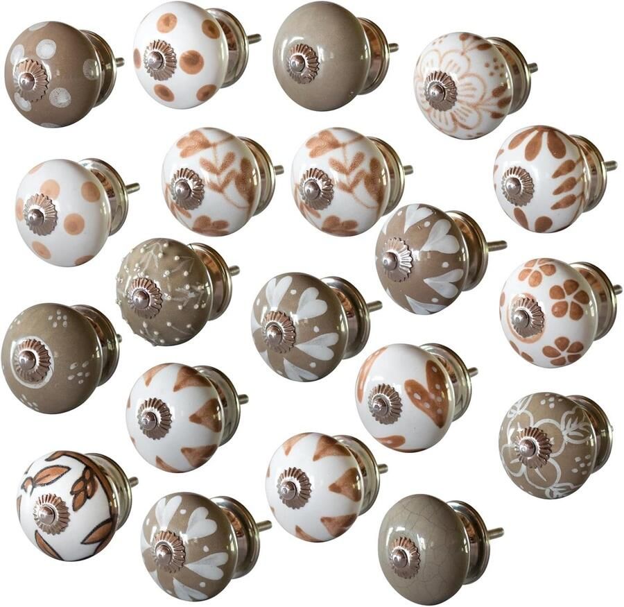 Set van 20 Handgeschilderde Keramische Meubelknoppen in Verschillende Kleuren en Patronen