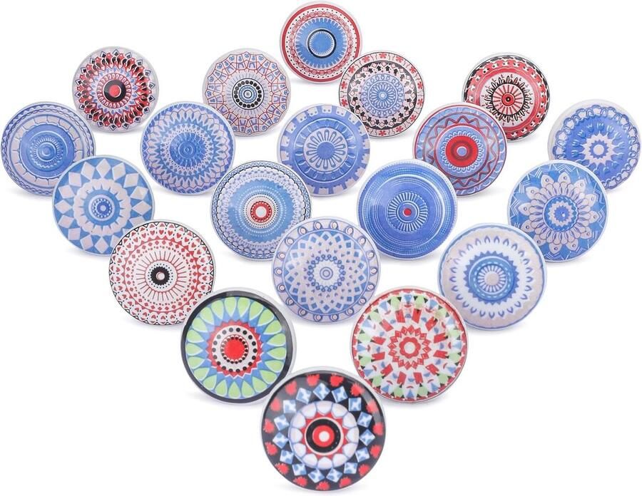 20 keramische knoppen meerkleurig bedrukt kastdeuren laden en meubelgrepen keukenkasten badkamer commodeladen handgemaakte decoratieve keramische knoppen