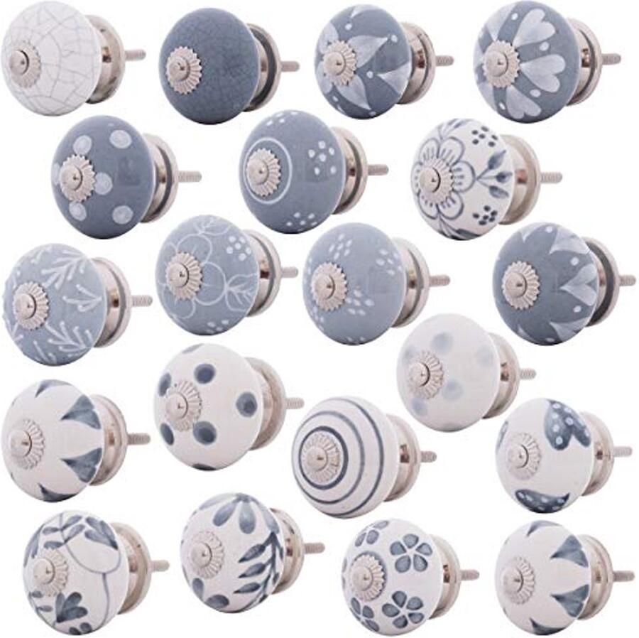 Set van 20 keramische meubelknoppen in verschillende kleuren Handgeschilderde Shabby-Chic stijl