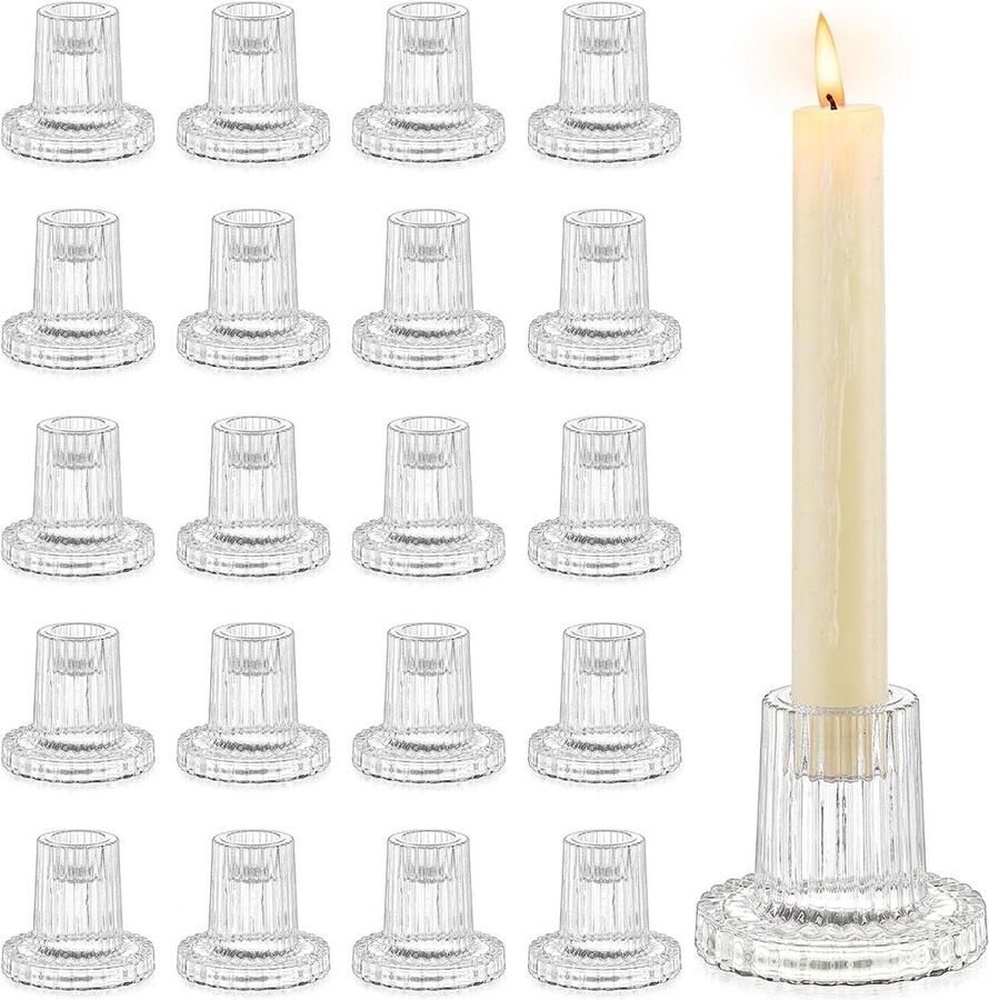 Set van 20 kleine staafkaarsenhouders voor staafkaarsen Glazen kandelaar voor bruiloft tafeldecoratie Kerstmis advent woonkamer feest eettafel vintage