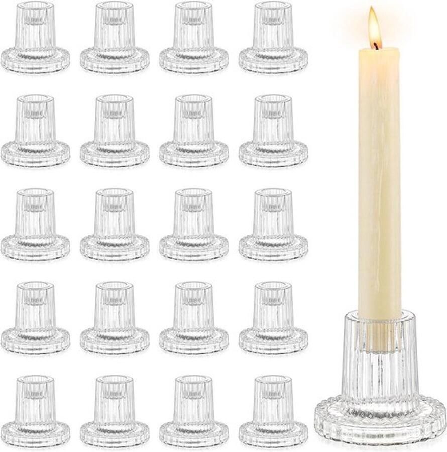 Set van 20 kleine staafkaarsenhouders voor staafkaarsen Glazen kandelaar voor bruiloft tafeldecoratie Kerstmis advent woonkamer feest eettafel vintage