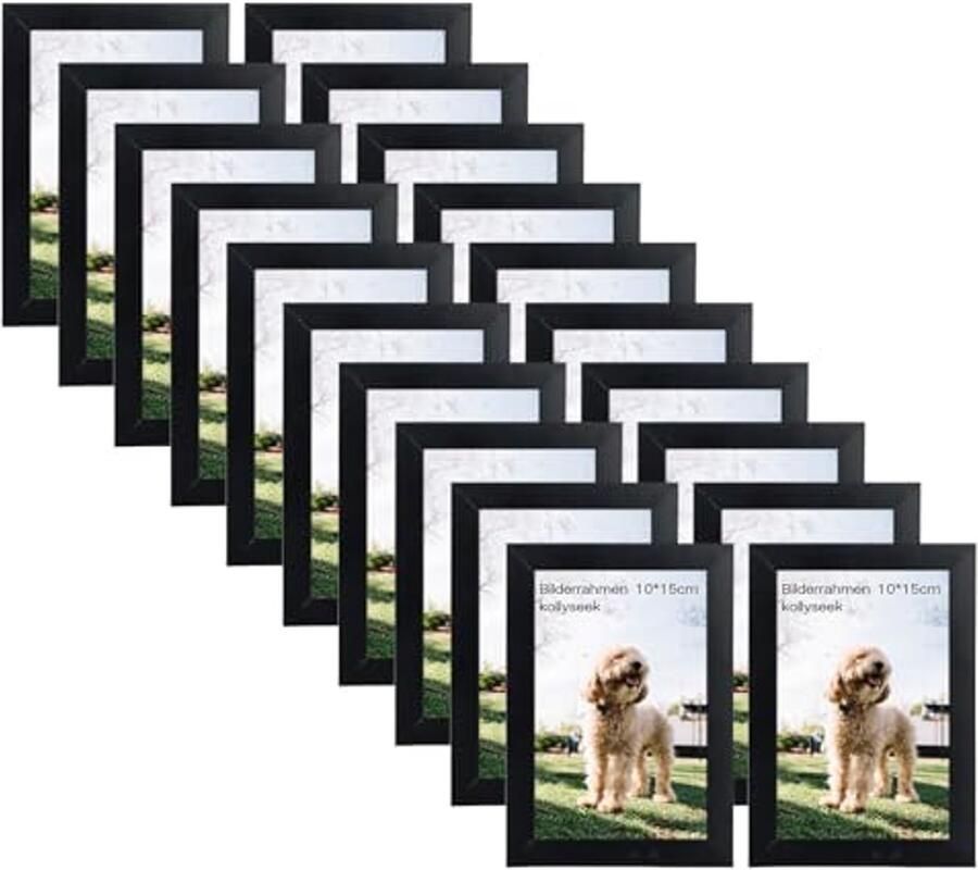 Set van 20 MDF fotolijsten 10 x 15 cm Zwart met Acrylglas voor Wand of Tafel