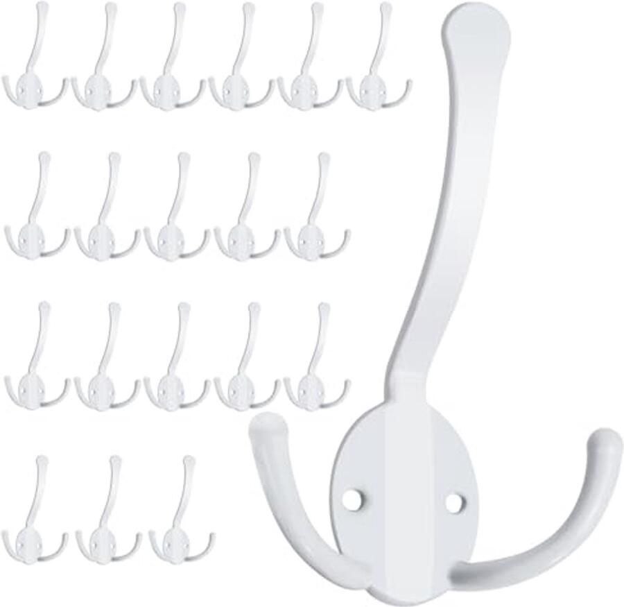 Set van 20 zware kapstokhaken Roestvrij witte rustieke wandhaken voor het ophangen van handdoeken jassen sjaals en tassen