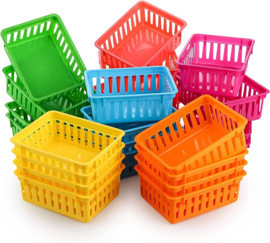 Set van 24 opbergmanden voor klaslokalen kleine plastic manden voor het organiseren kleurrijke opbergbakken kleurpotloodcontainers organizer voor bureau kantoor 15 5 x 12 x 6 cm