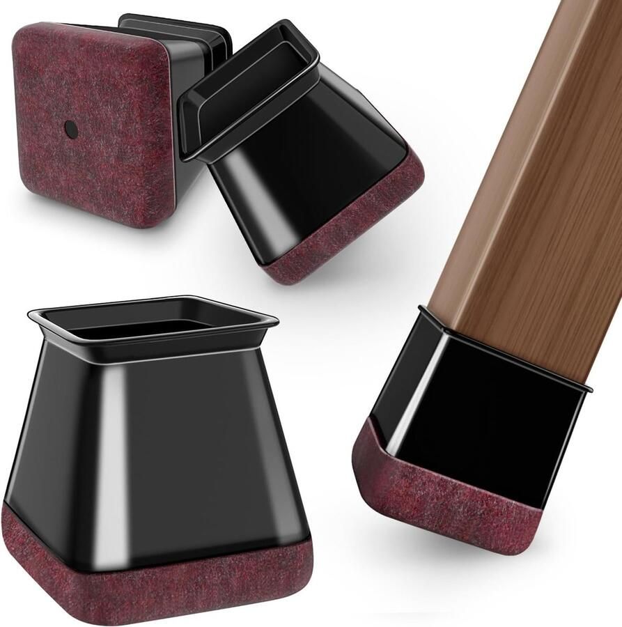 Set van 24 Vierkante Stoelpootbeschermers Zwarte Beschermkappen met Vilt voor Schuine Stoelpoten Slijtvaste Siliconen Stoelpootbeschermers (27–40 mm)