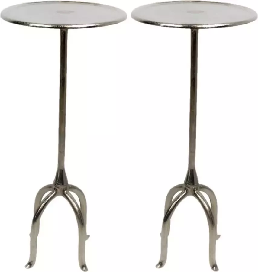 Set van 2x stuks bijzettafels rond aluminium zilver 46 x 75 cm Home Deco meubels en tafels