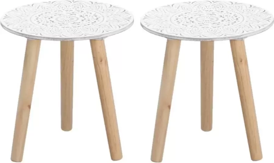 CEPEWA Set van 2x stuks bijzettafels rond hout wit naturel 30 x 30 cm Home Deco meubels en tafels - Foto 1