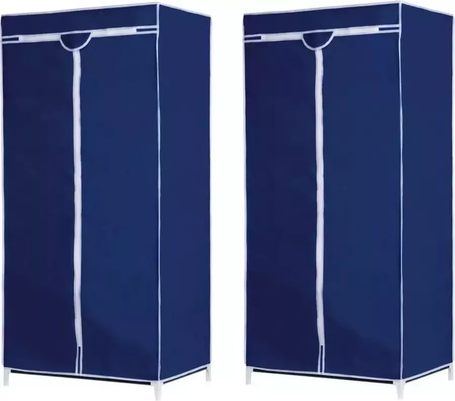Set van 2x stuks mobiele opvouwbare kledingkasten garderobekasten 160 cm blauw Camping zolder