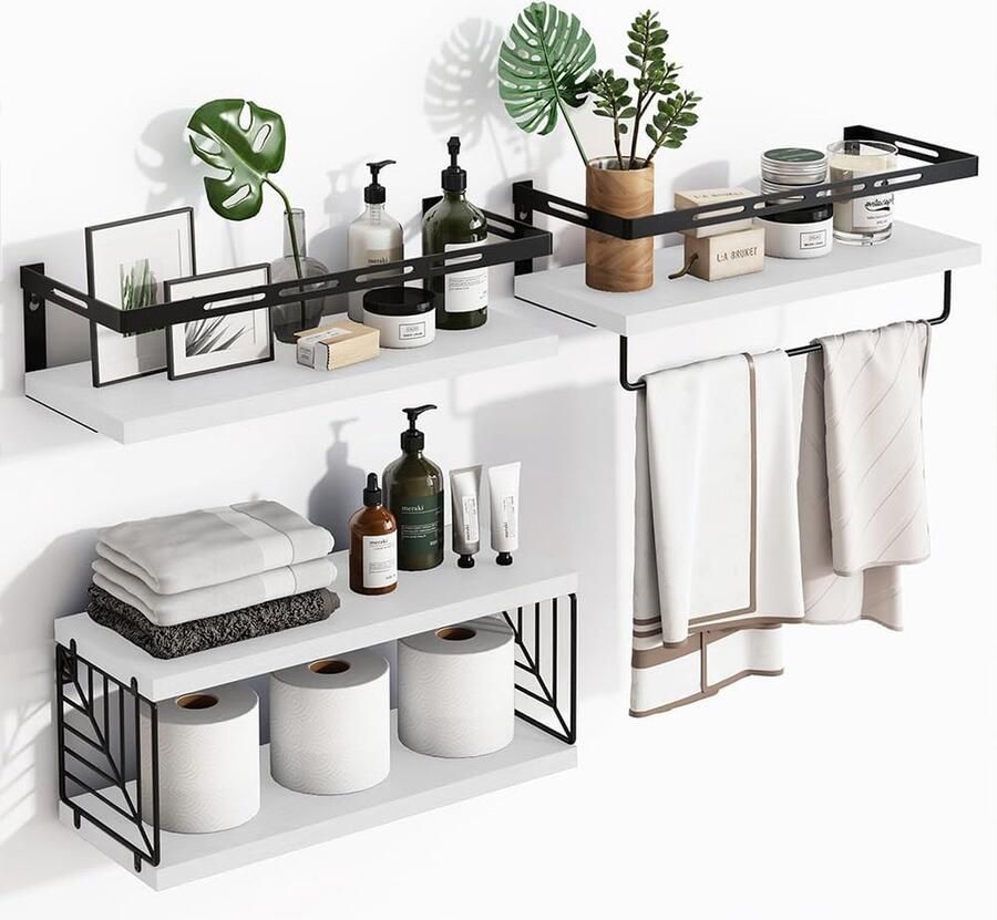 Set van 3 + 1 Wandplanken Multifunctioneel Ruimtebesparend Wit Massief Hout