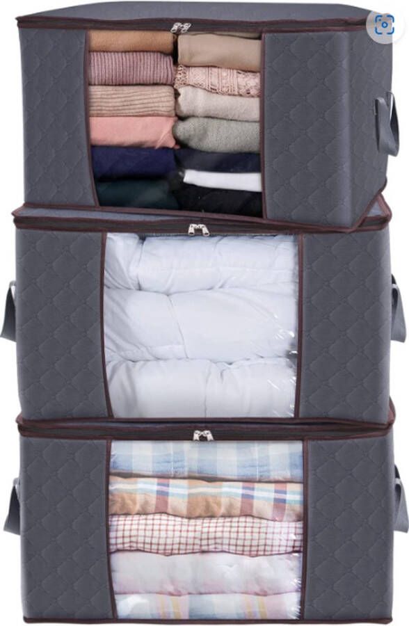 Set van 3 90L kledingopbergtas grote opbergdoos opslag kleding speelgoed dekbed deken camping grijs
