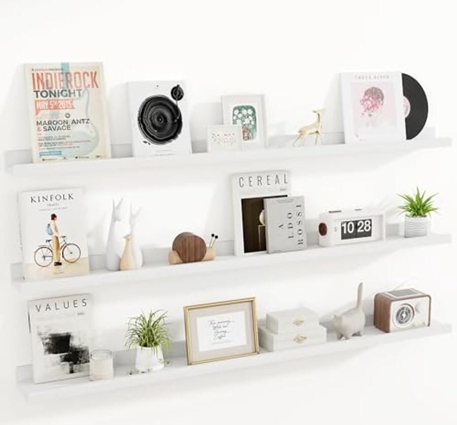 Set van 3 Drijvende Planken van Natuurlijk Hout 140 cm Lange Wandplanken voor Kinderkamer Woonkamer Badkamer Slaapkamer en Keuken