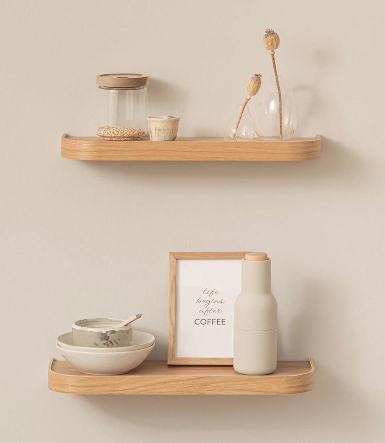 Set van 3 Floating Wandplanken in Echte Houten Fineer – Wanddecoratie en Opslagoplossing voor Badkamer Woonkamer Keuken en Slaapkamer – Eikenhout en Wit
