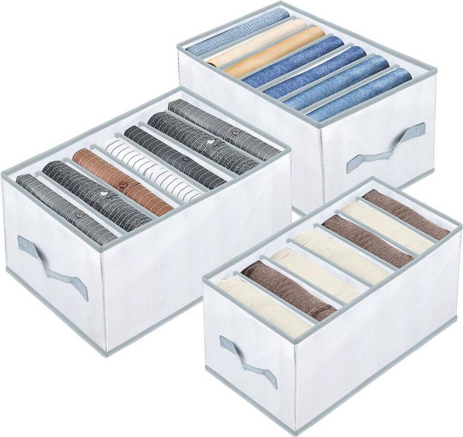 Set van 3 garderobe-organizer 7-raster opbergbox-organizer garderobe-organizer voor jeans broeken shirts kledinglade-organizer opvouwbare kastverdeler (S + M + L)