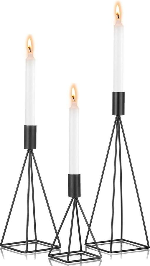 Moderne Metalen Taper Kandelaar Houders Set van 3 Geometrische Draad Design Decoratieve Centerpiece voor Tafel