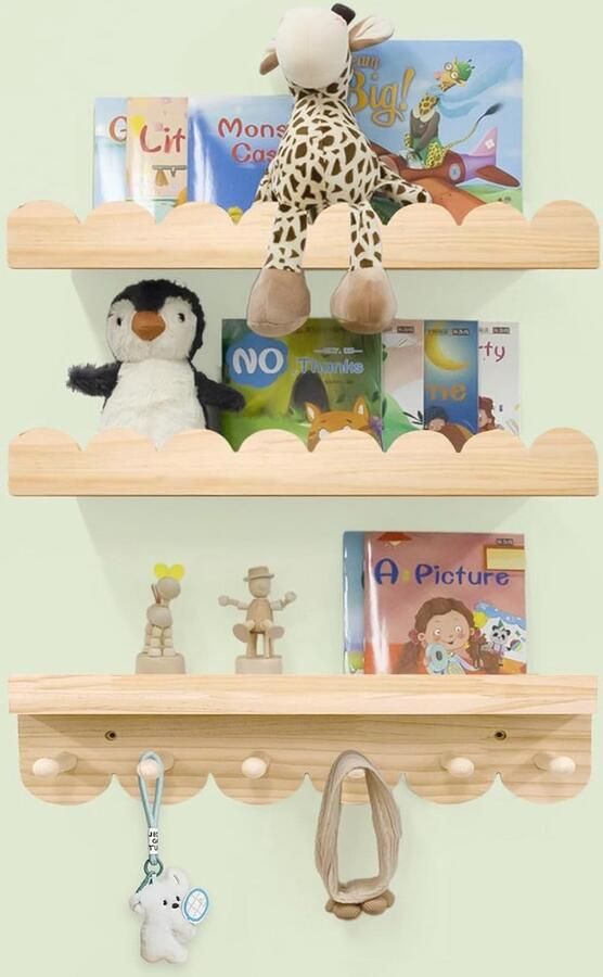 Set van 3 geschulpte wandplanken voor kinderkamer ruimtebesparend en veelzijdig - Foto 2