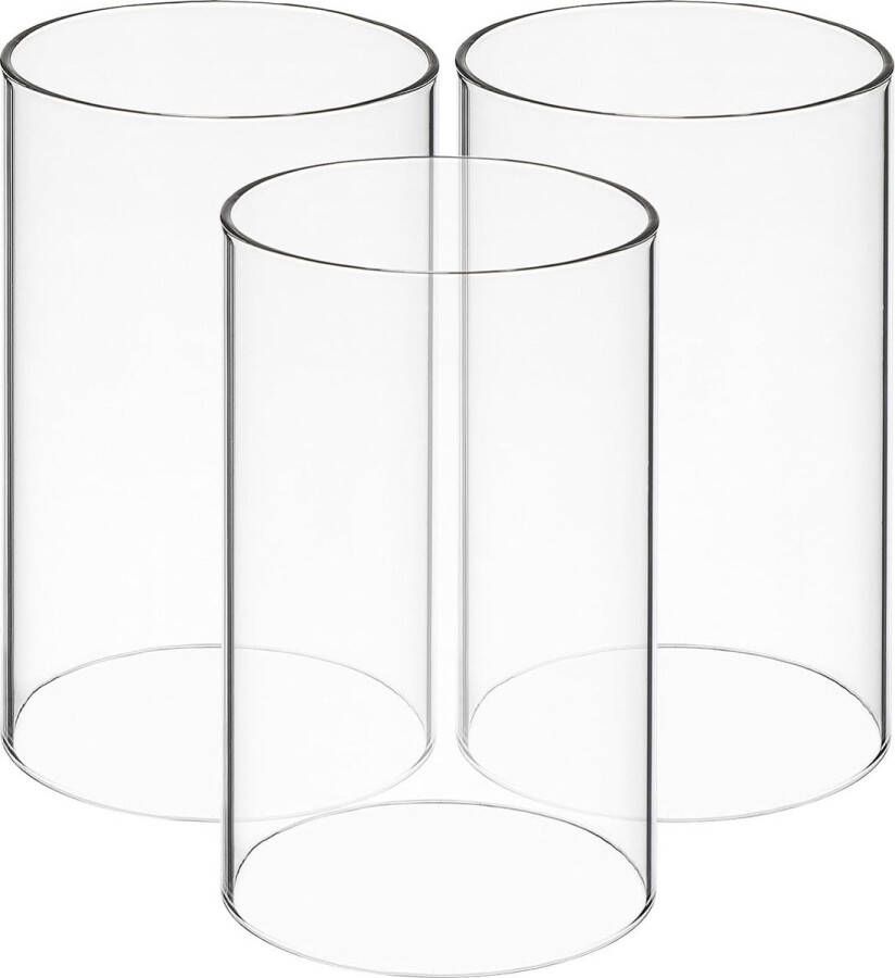 Set van 3 glazen cilinder lantaarnglazen mondgeblazen glazen kaarsenhouder theelichtglazen vervangende cilinder theelichthouder kaarsenhouder zonder voet voor thuis woonkamer bruiloft tafel