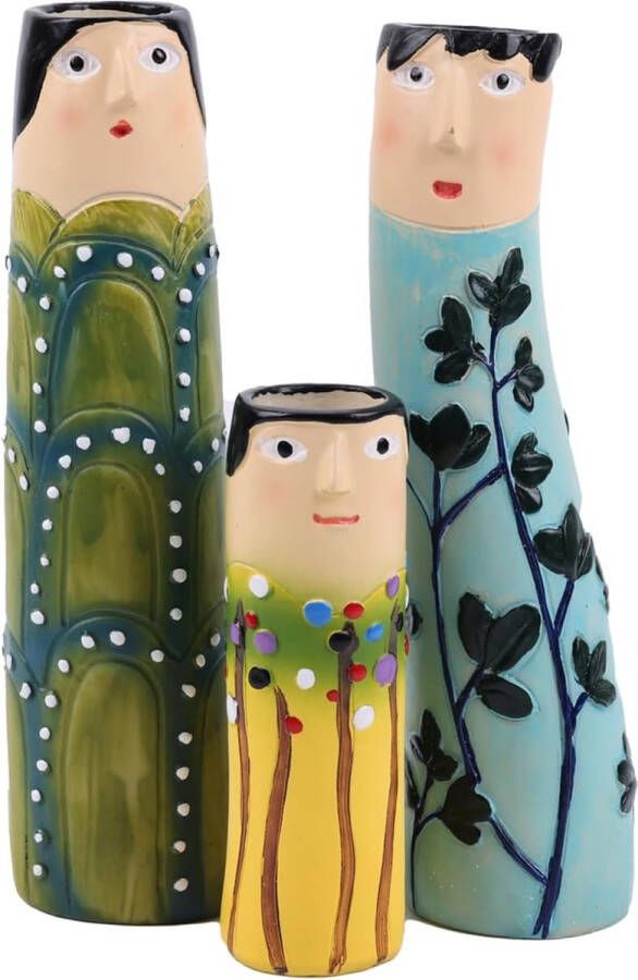 Set van 3 grappige gezichten boho-vazen handgemaakte hars-vazen met schattige gezichten voor woonkamer of bureau kantoordecoratie (stijl B)