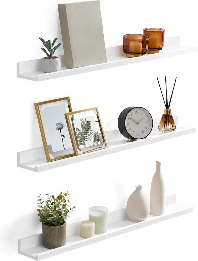 Set van 3 hangende wandplanken woonkamerdecoratie lengte 80 cm zwevende plank voor fotolijsten woonkamer kantoor badkamer keuken wit