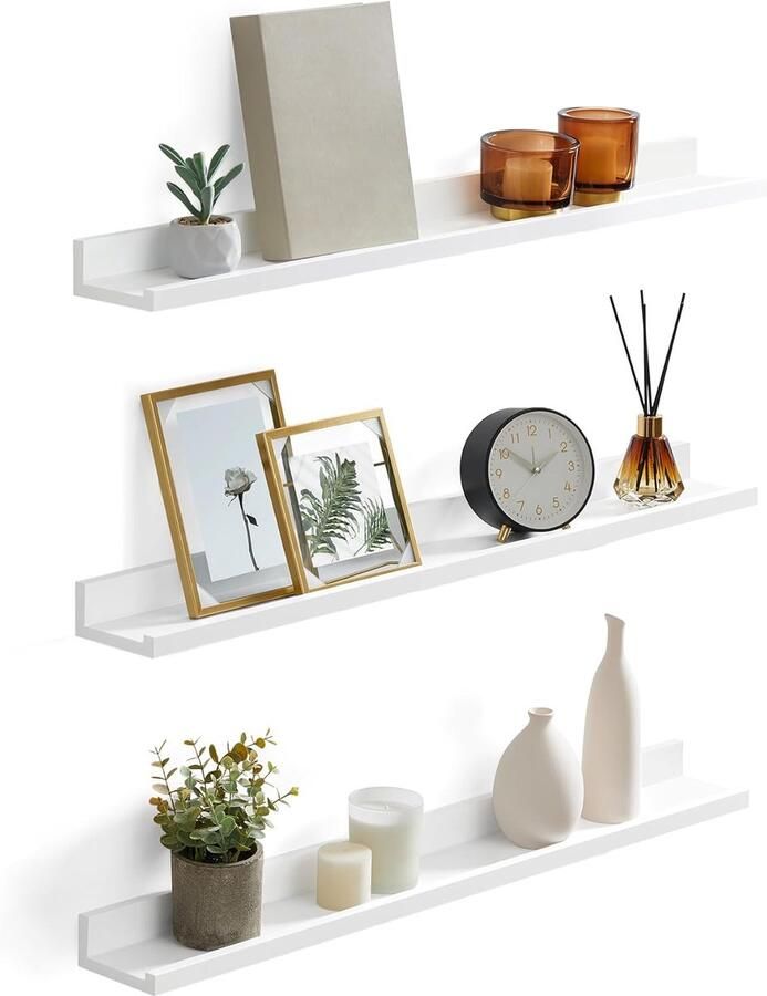 Set van 3 hangende wandplanken woonkamerdecoratie lengte 80 cm zwevende plank voor fotolijsten woonkamer kantoor badkamer keuken wit
