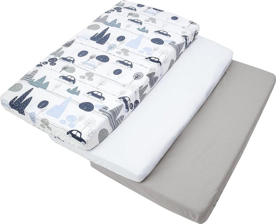 Set van 3 hoeslakens 60 x 120 cm 100% katoen babybeddengoed babymatras slaapzak kinderbed babybed