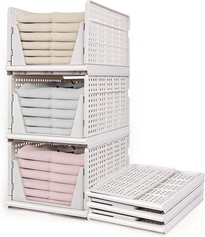 Set van 3 hoge opvouwbare kledingkasten opbergdozen 3 stuks transparant kunststof H75 x B40 x D30 cm