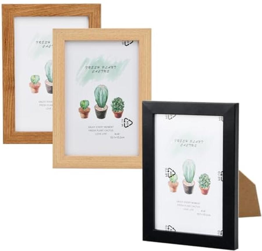 Set van 3 houten fotolijsten 10x15 cm stijlvol en veelzijdig voor muur en tafel