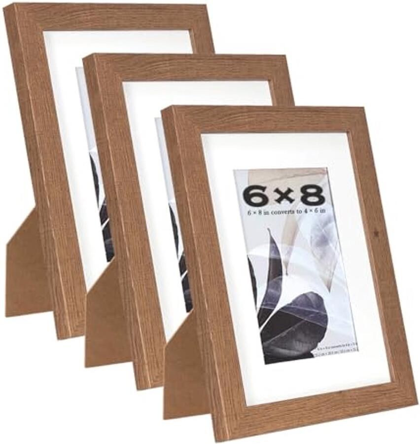 Set van 3 Houten Fotolijsten Bruin 8 x 6 cm voor Tafel en Muurbevestiging