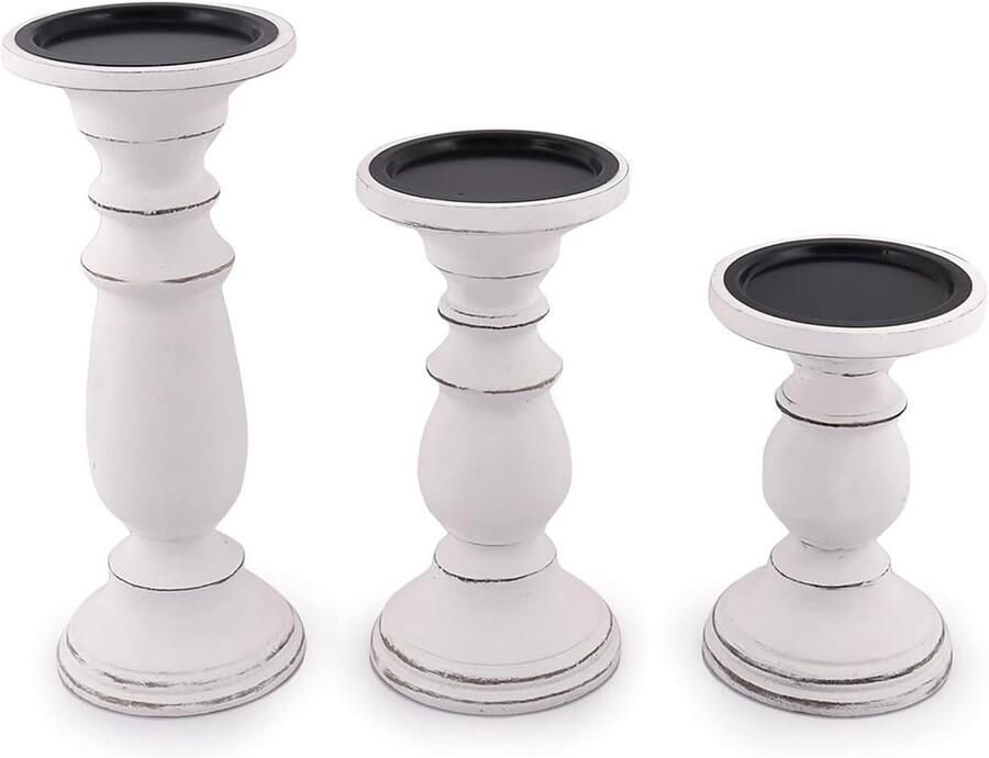 Set van 3 houten kandelaars Handgesneden decoratief Voor woonkamer en tafel Rustieke sfeer Houten kandelaar set