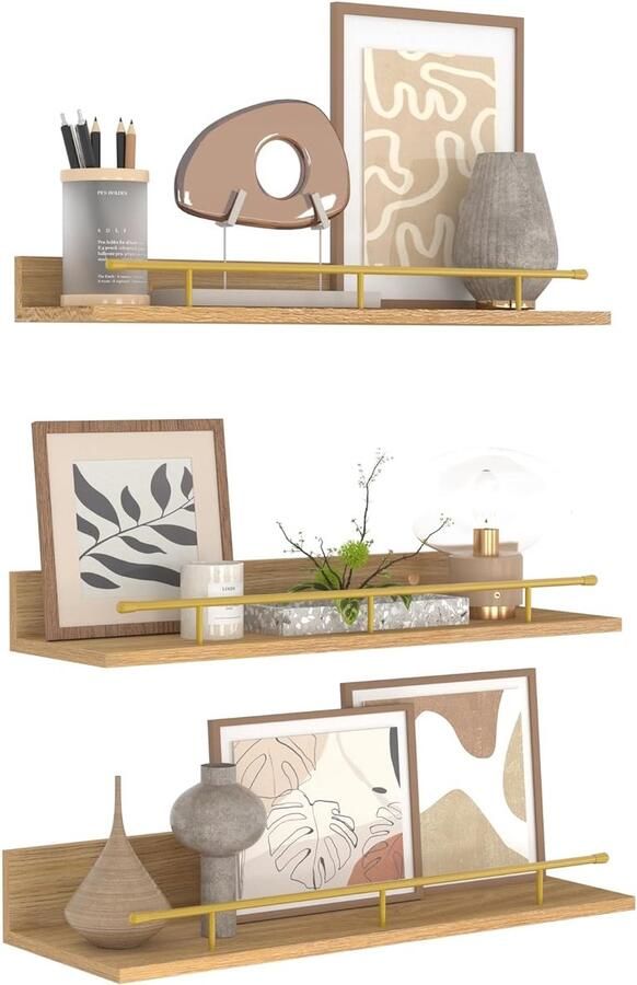 Set van 3 houten planken gouden accenten multifunctioneel