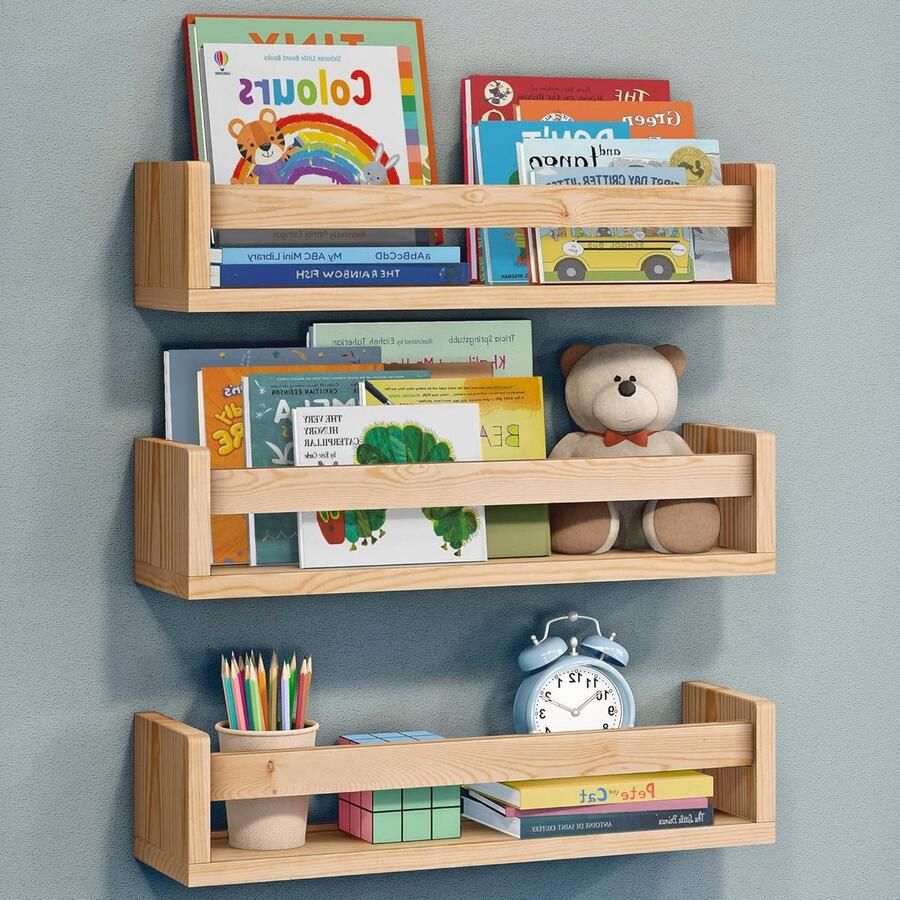 Set van 3 houten wandplanken Montessori-boekenkast 41 cm Natuurlijk hout