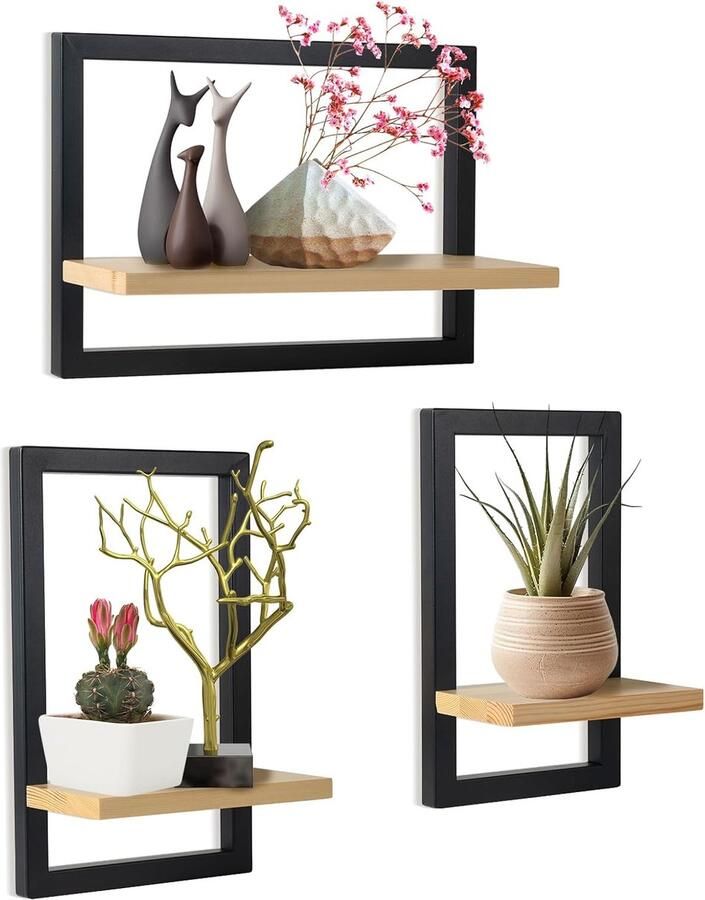 Set van 3 Houten Wandplanken voor Stijlvolle Opslag en Decoratie in Huis