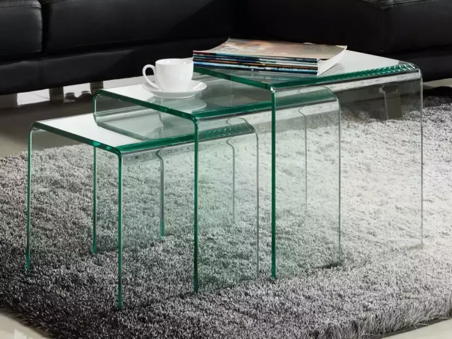 Vente-unique Set van 3 inschuifbare bijzettafels MINKA glas L 42 cm x H 42 cm x D 42 cm - Foto 4