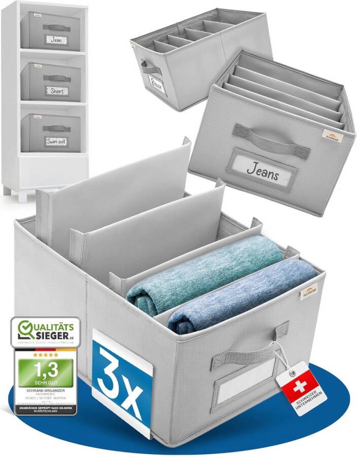 Set van 3 kast- en lade-organizers organizersysteem gemaakt van premium Oxford-stof opvouwbare opbergdozen met labelhouder perfect voor garderobe kinderkamer en kantoor