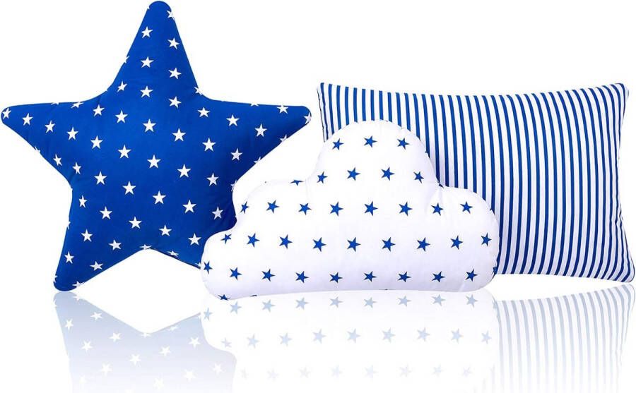 Set van 3 kussens: sierkussen met sterrenwolk kinderkamer kamer decoratie sterretjes babysierkussen met vulling voor slaapkamer bank babykamer kinderbed meisjes en jongens (SET1)