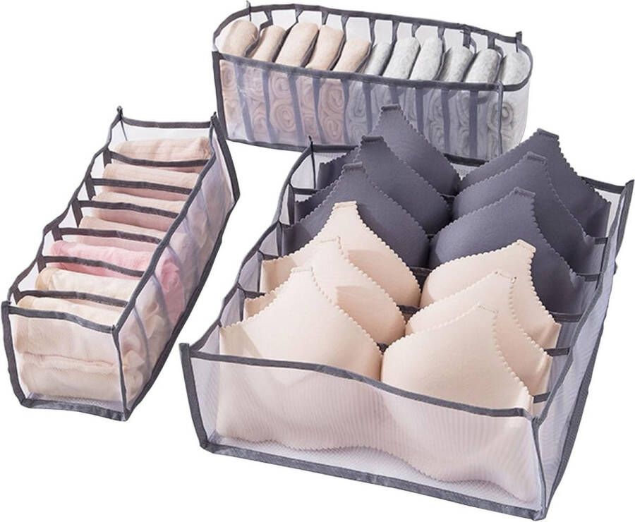 Set van 3 lade-organizers lade-organizer voor ondergoed opvouwbare kledingkast-organizer kledingkast-organisatiesysteem kledingkast-organizer opbergdoos van mesh voor sokken beha's