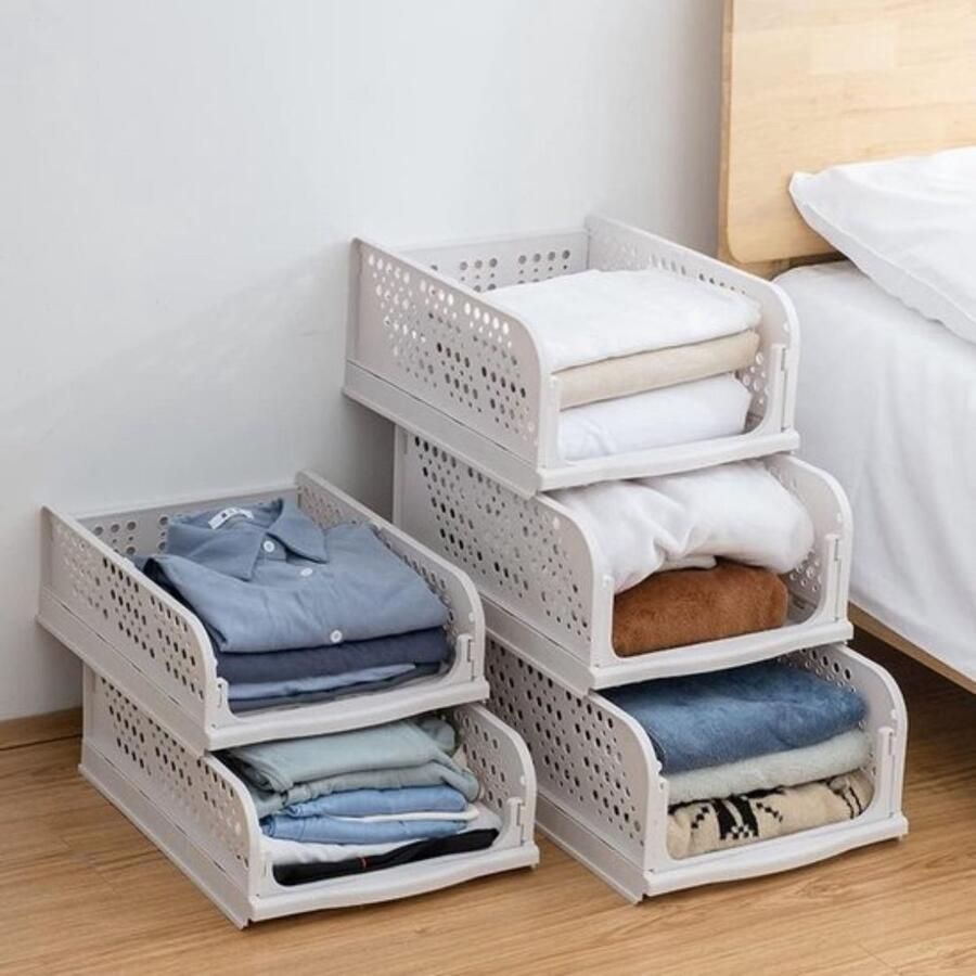 Set van 3 ladekasten Kledingkast Ladekasten Stapelbare plank voor kledingkast Binnen Opvouwbare opbergdozen Lade Wit Stapelbare lades voor kleding Slaapkamer Keuken Badkamer